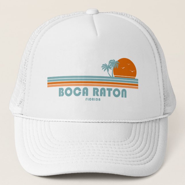 Boca Raton Florida Sun Palm Trees Trucker Hat (Front)