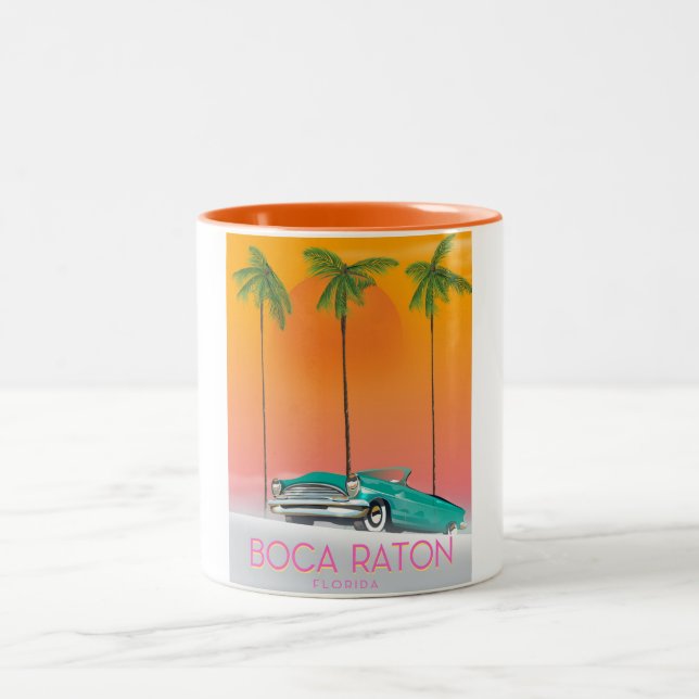 Boca Raton Florida travel poster. Two-Tone Coffee Mug (Center)