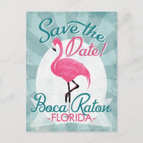 Boca Raton Save The Date Pink Flamingo Announcement Postcard