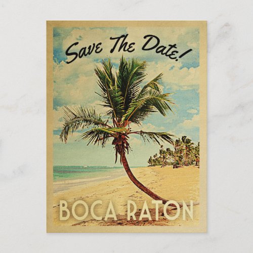 Boca Raton Save The Date Vintage Beach Palm Tree Announcement Postcard