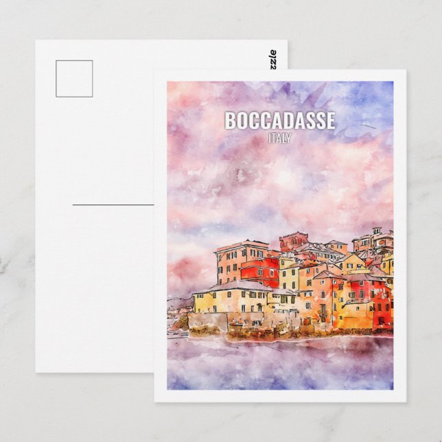 Boccadasse Italy Famous Travel Watercolor Sketch Postcard (Front/Back)