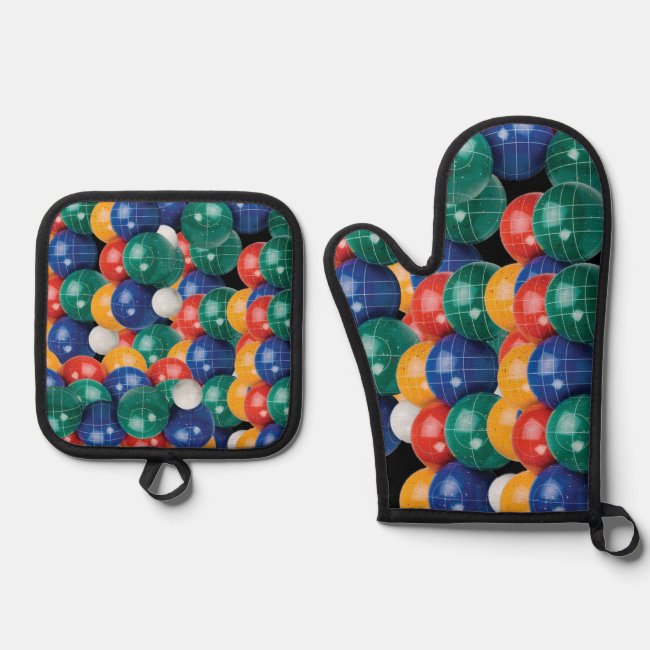 Bocce Ball Pattern Oven Mitt and Pot Holder Set