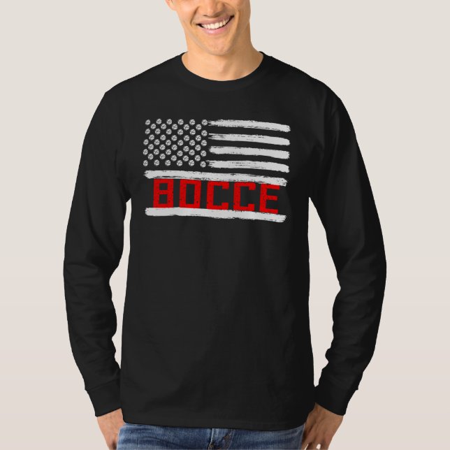 Bocce Ball Player USA Flag Patriotic T-Shirt (Front)