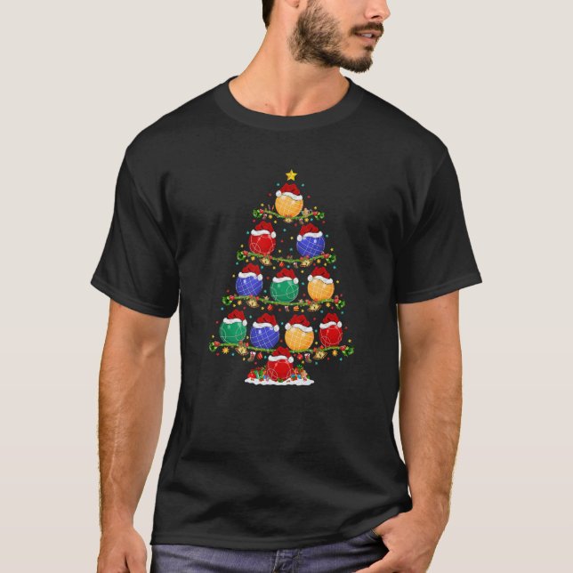 Bocce Lover Xmas Lighting Santa Bocce Christmas Tr T-Shirt (Front)
