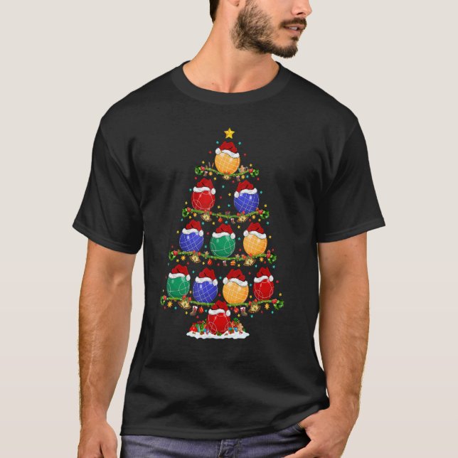 Bocce Sports   Lights Xmas Santa Bocce Christmas T T-Shirt (Front)