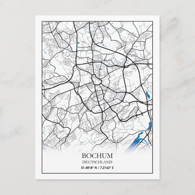 Bochum Deutschland City Map Travel Simple Minimal Postcard (Front)