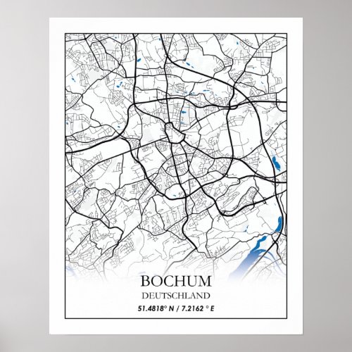 Bochum Germany City Map Travel Simple Minimal Poster