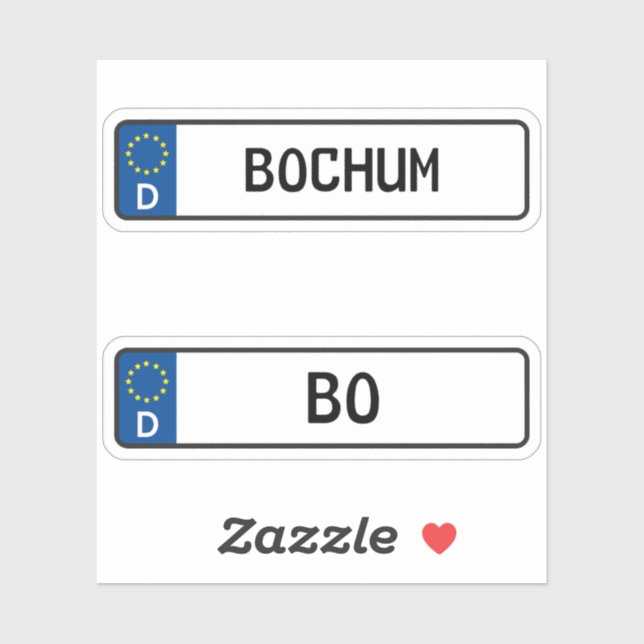 Bochum kennzeichen, German Car License Plate Sticker (Sheet)