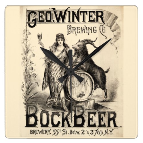 Bock Beer Brewing Co Lager Vintage Antique Rustic Square Wallclock