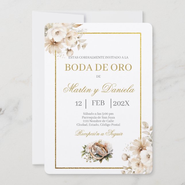 boda de oro con flor blanca invitation (Front)
