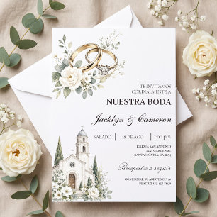 Boda elegant con Iglesia, Anillos dorados Invitation