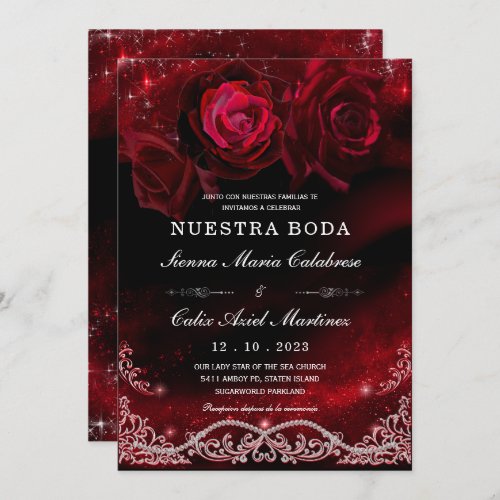 Boda en Negro Rojo y Blanco Invitation