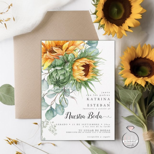 Boda española rústica de girasoles amarillos invitation (Creator Uploaded)