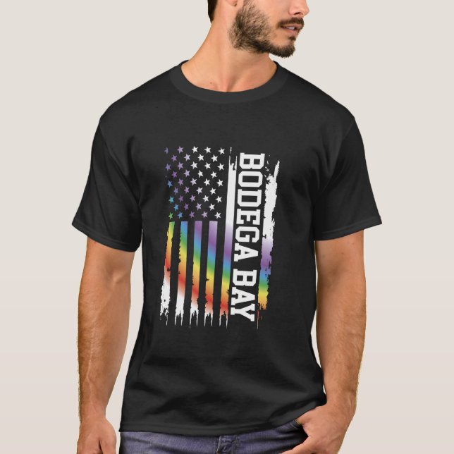Bodega Bay United States Distressed Rainbow w US F T-Shirt (Front)