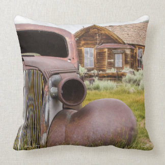 Bodie Ghost Town Abandoned Rusted Car Close Up Throw Pillow