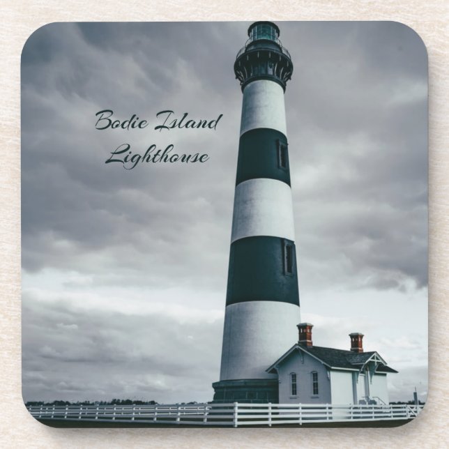 Bodie Island Lighthouse black and white Beverage Coaster (Front)