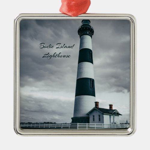 Bodie Island Lighthouse black and white Metal Ornament