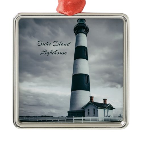 Bodie Island Lighthouse black and white Metal Ornament