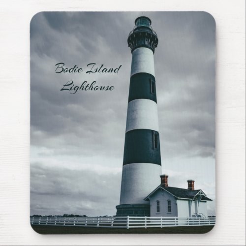 Bodie Island Lighthouse black and white Mouse Pad