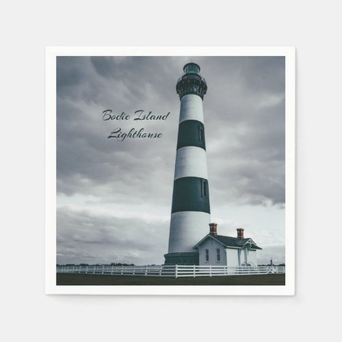Bodie Island Lighthouse black and white Napkins