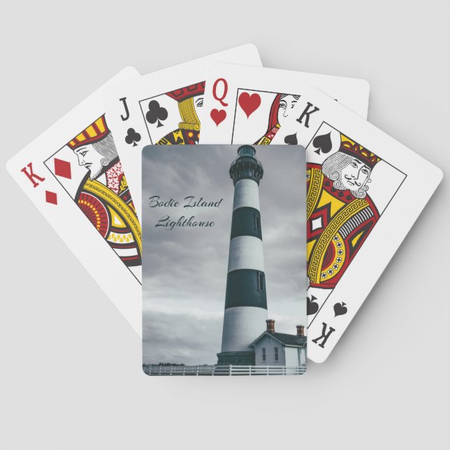 Bodie Island Lighthouse black and white Poker Cards (Back)