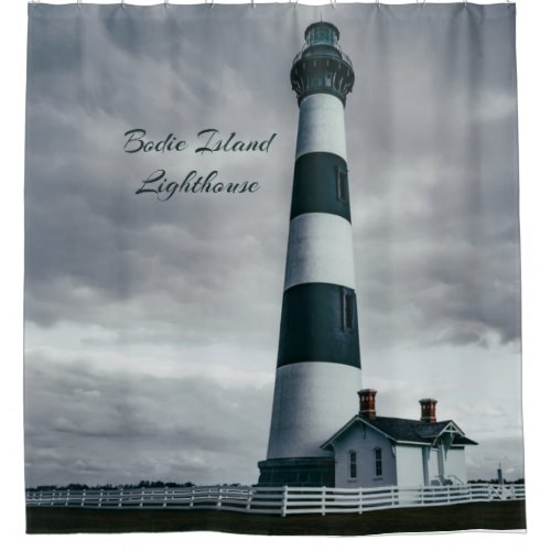 Bodie Island Lighthouse black and white Shower Curtain