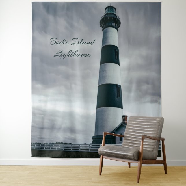 Bodie Island Lighthouse black and white Tapestry (In Situ)