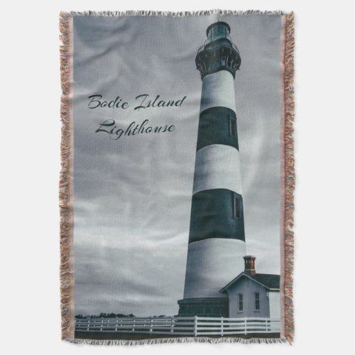 Bodie Island Lighthouse black and white Throw Blanket
