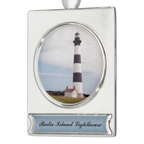 Bodie Island Lighthouse Silver Plated Banner Ornament