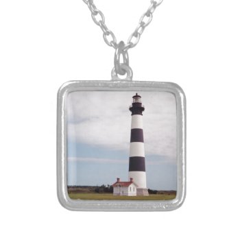 Bodie Island Lighthouse Silver Plated Necklace by JTHoward at Zazzle