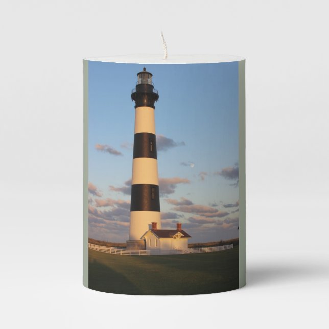 Bodie Lighthouse with a Full Moon Pillar Candle (Front)