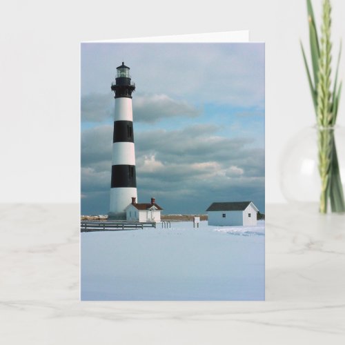 Bodie Lighthouse with Snow Outer Banks NC Card