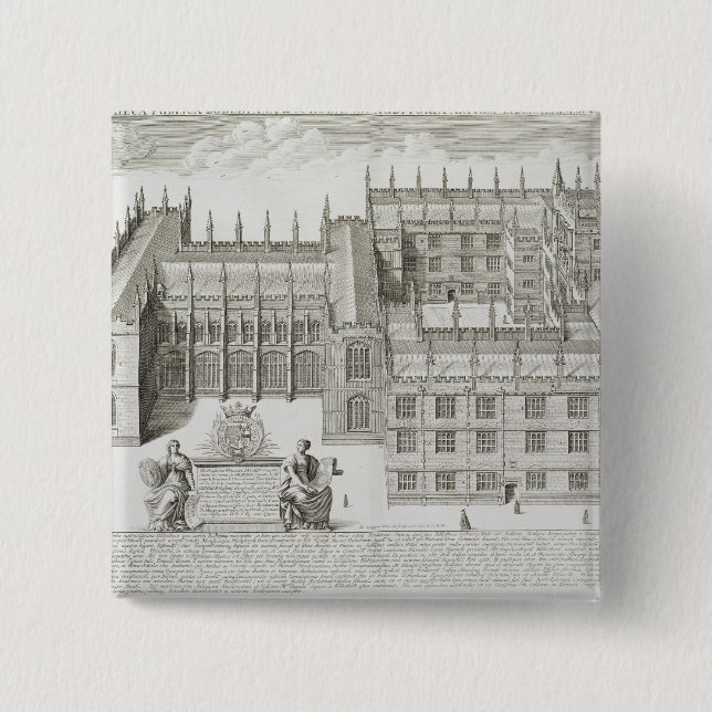 Bodleian Library, Oxford, from 'Oxonia Illustrata' Button (Front)