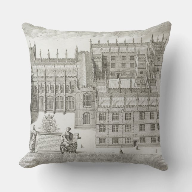 Bodleian Library, Oxford, from 'Oxonia Illustrata' Throw Pillow (Front)