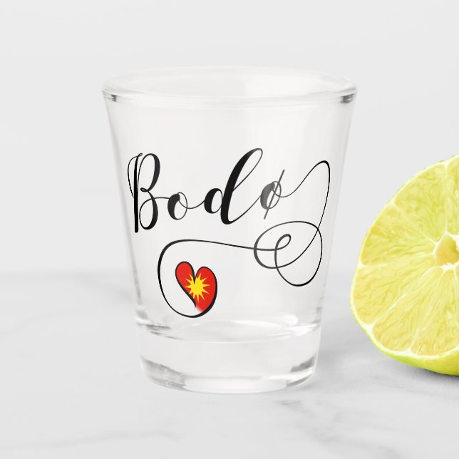 Bodø Flag Heart, Norway, Bodö Shot Glass (Front)