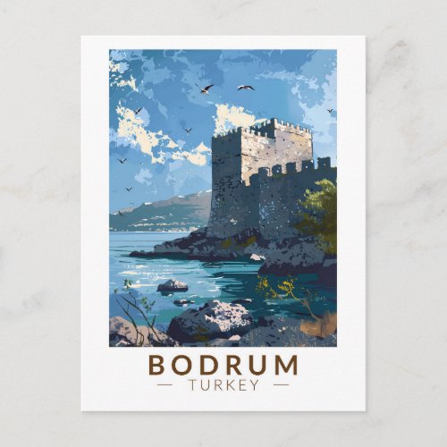 Bodrum Castle Turkey Travel Art Vintage Postcard