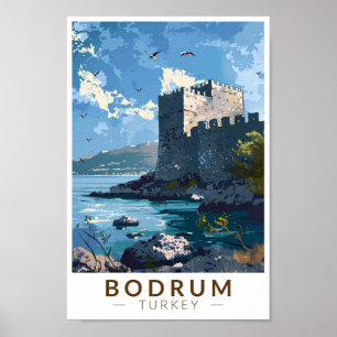 Bodrum Castle Turkey Travel Art Vintage Poster