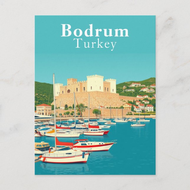 Bodrum, Turkey Retro Art Postcard (Front)