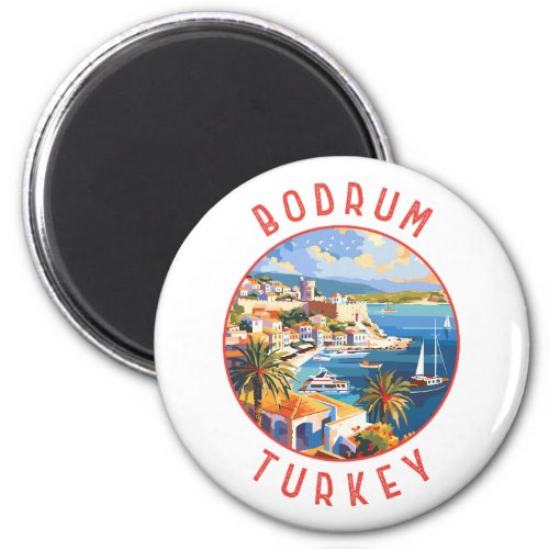 Bodrum Turkey Retro Distressed Circle Magnet