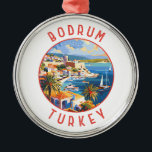Bodrum Turkey Retro Distressed Circle Metal Ornament<br><div class="desc">Bodrum retro vector travel design. Bodrum is a city on the Bodrum Peninsula,  stretching from Turkey's southwest coast into the Aegean Sea. The city features twin bays with views of Bodrum Castle.</div>