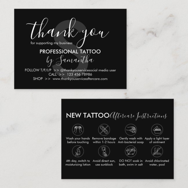 Body Art Aftercare Instructions Tattoo Thank you Business Card