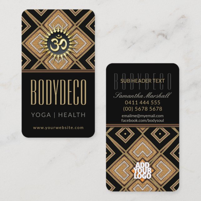 Body Art Deco Black Gold OM New Age Business Card (Front/Back)