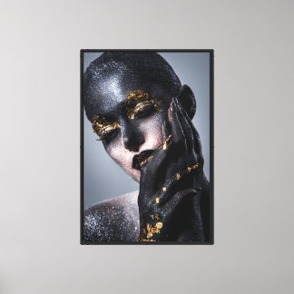 Body Art Gold Black Editorial Makeup Fashion Canvas Print