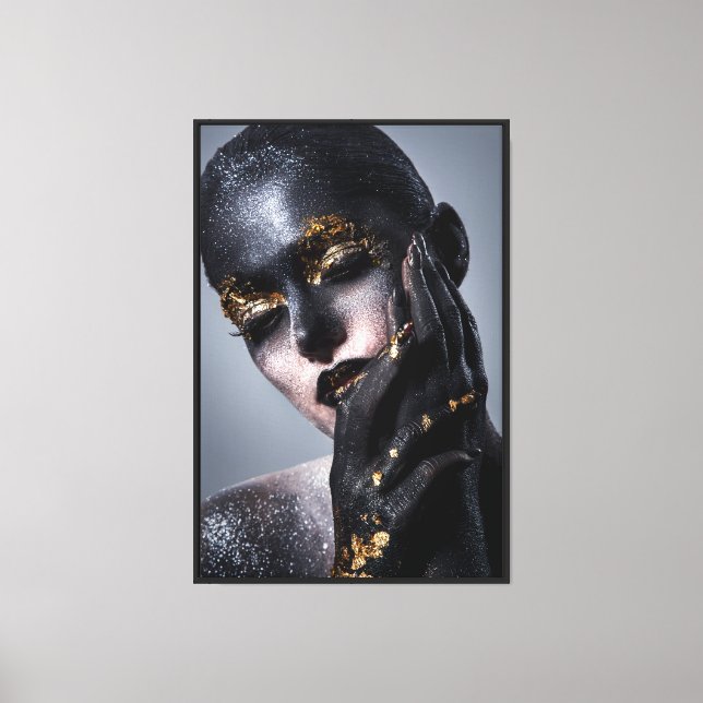 Body Art Gold Black Editorial Makeup Fashion Canvas Print (Front)