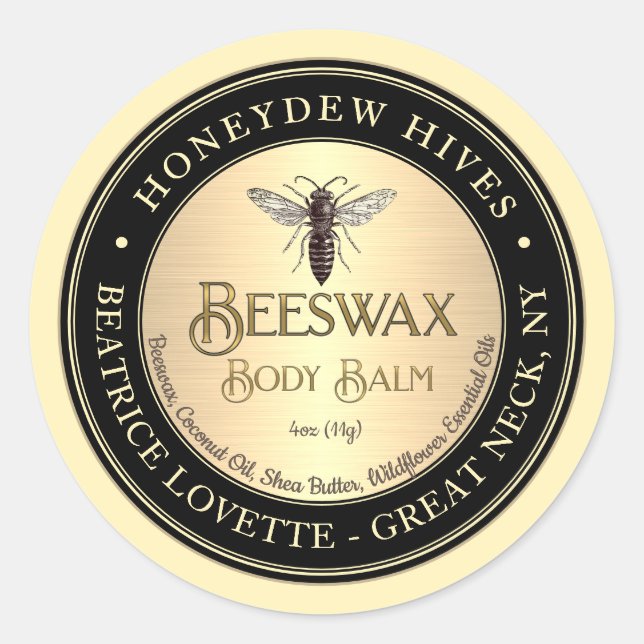 Body Balm Label Queen Bee Metallic Gold and Black (Front)