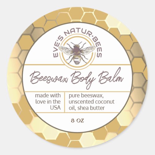 Body Balm Made With Love Honeycomb Bee Lip Balm    Classic Round Sticker