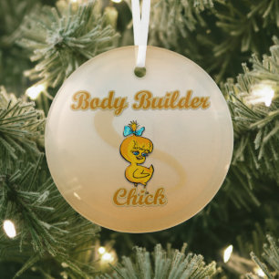 Body Builder Chick Glass Ornament