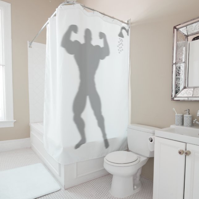 Body Builder Man Funny Silhouette Shadow Behind Shower Curtain (In Situ)