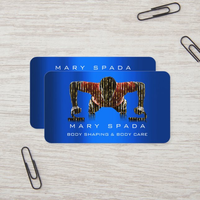Body Building Shaping Fitness Man Blue Cobalt  Business Card (Front/Back In Situ)