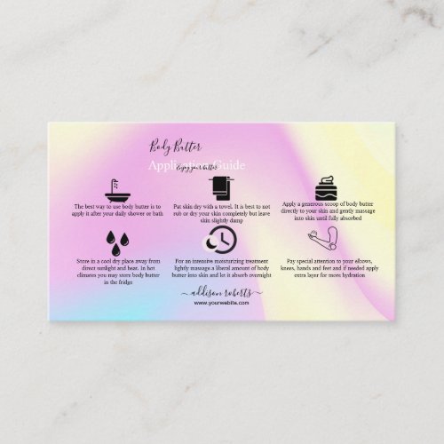 Body Butter Application Guide Colorful Glam  Business Card